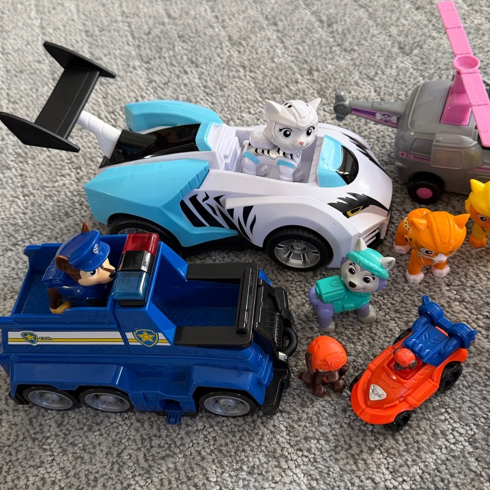 Paw patrol characters & play sets as shown.Colorful Rescue Vehicle Playsets. $35 - Picture 2 of 3